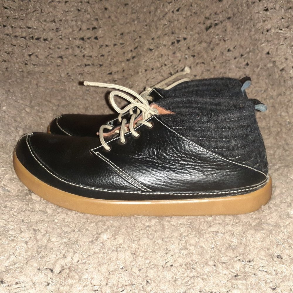 VOLTA INSTANT CLASSIC-Black Leather & Wool-Mid-Top Shoes - Picture 2 of 7